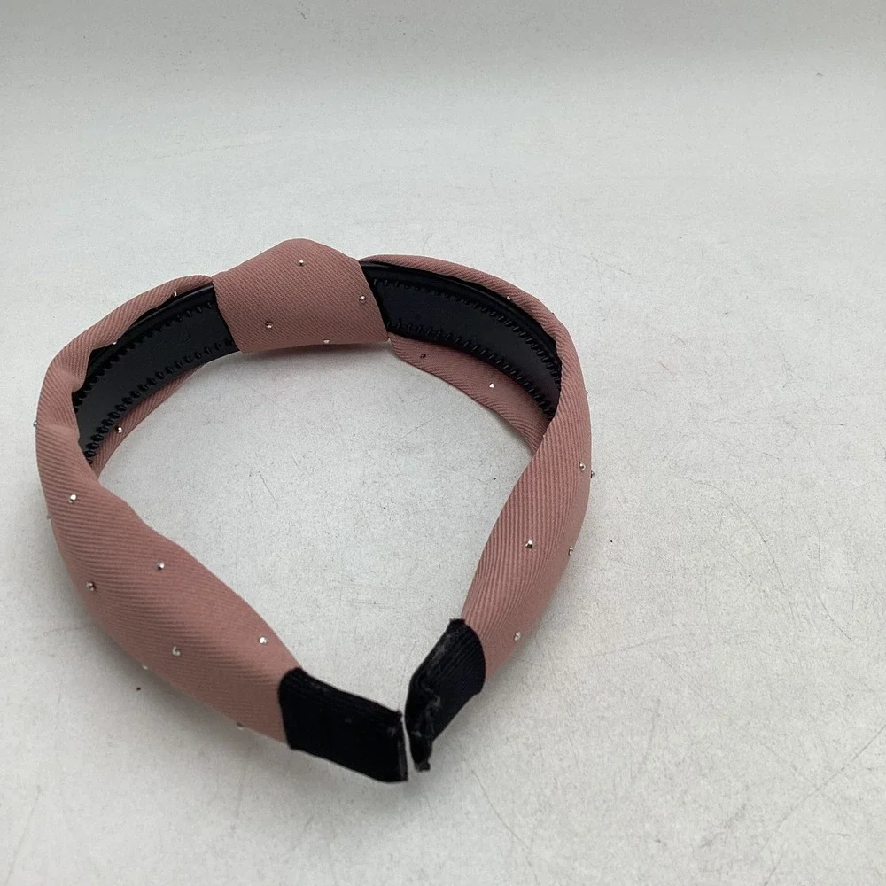 Dusty Rose Pink Knotted Headband with Silver Stud Embellishments Hair Accessory